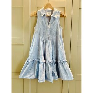 Lilly Pulitzer Blue White Seersucker Sailboat Tiered Ruffle Dress XXS 016951